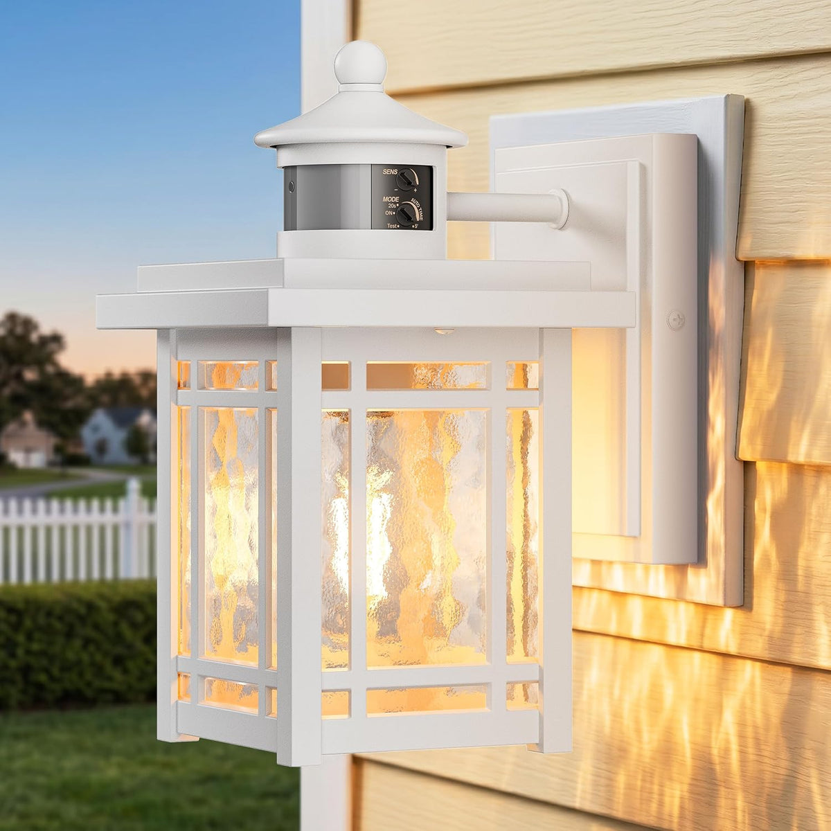 Gleamz Exterior Lighting Fixtures, White Modern Motion Sensor Porch Light, 100% Anti-Rust Outdoor Porch Lights Wall Mount, Weatherproof Outdoor Lantern Lights, Exterior Lighting Fixtures Dusk to Dawn