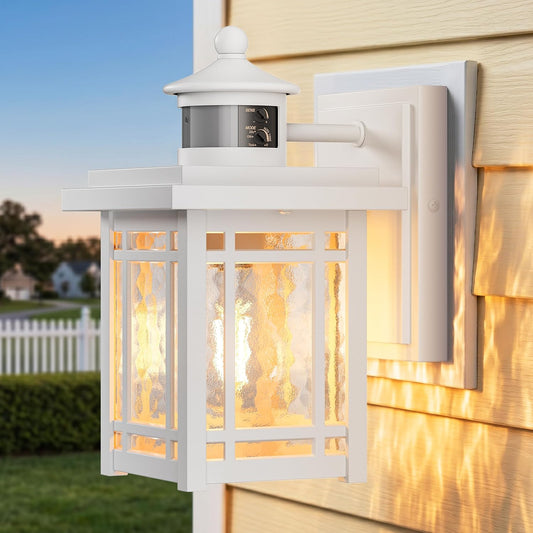 Gleamz Exterior Lighting Fixtures, White Modern Motion Sensor Porch Light, 100% Anti-Rust Outdoor Porch Lights Wall Mount, Weatherproof Outdoor Lantern Lights, Exterior Lighting Fixtures Dusk to Dawn