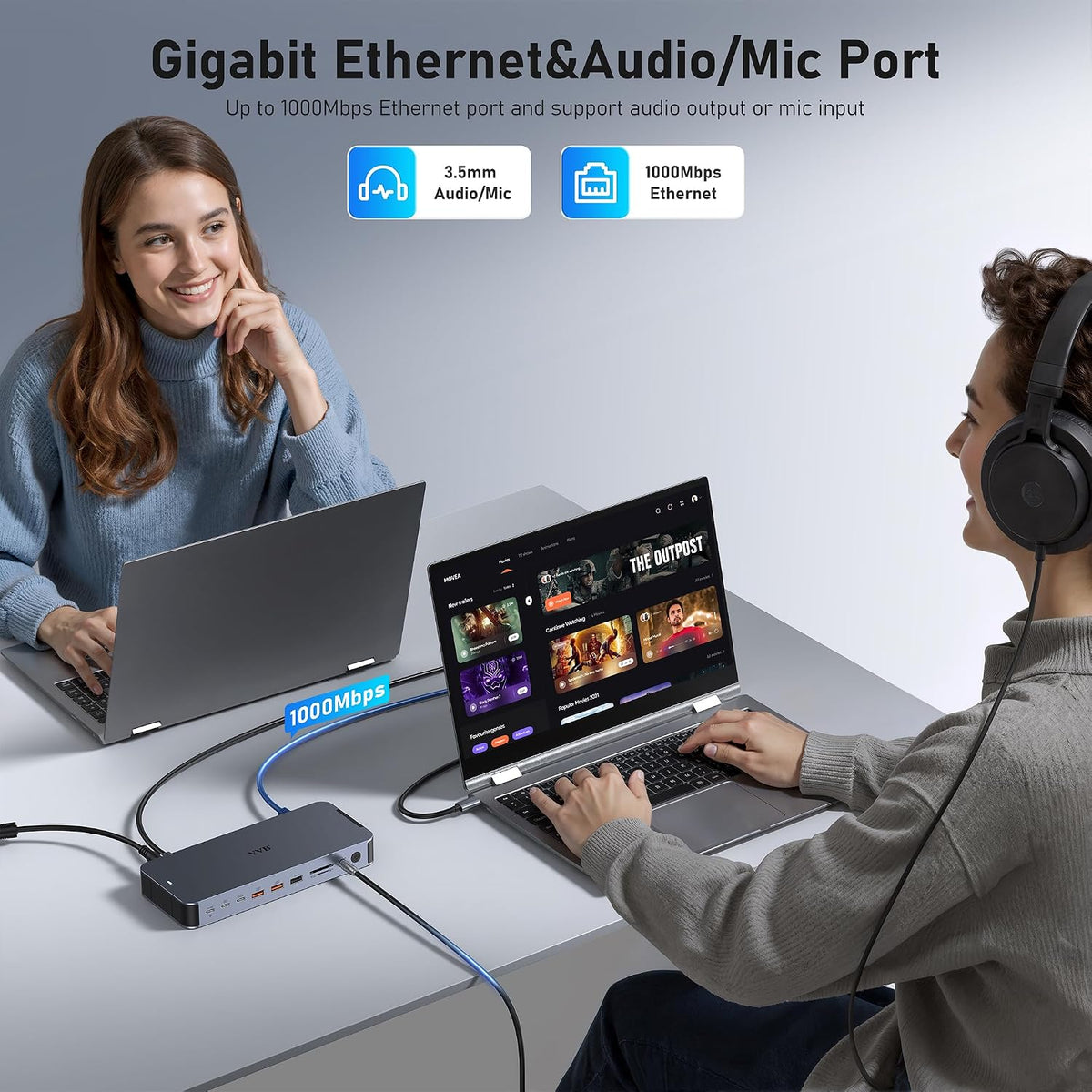 Laptop Docking Station USB C Dock Multiport Hub with 120W Power Adapter