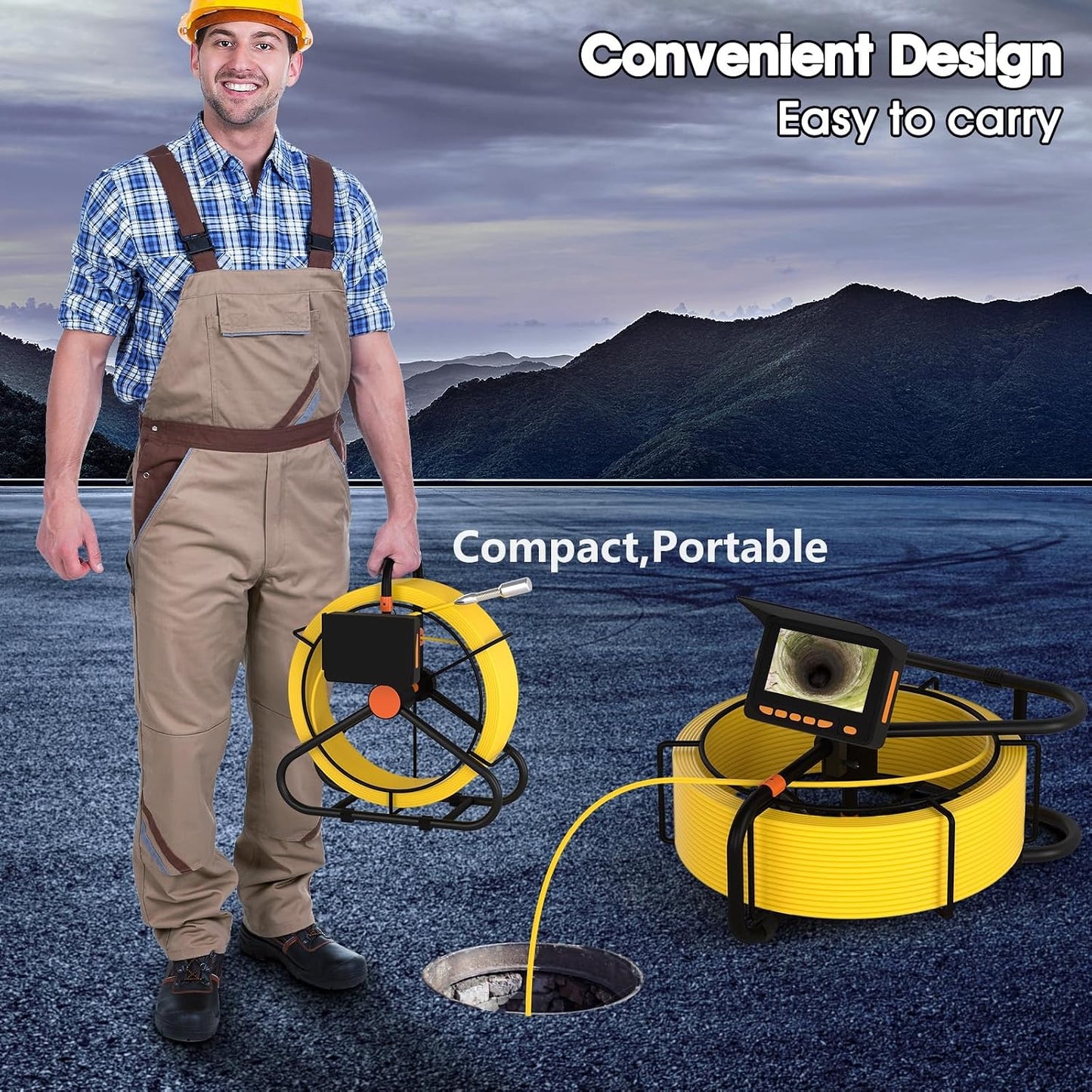 Sewer Camera 200FT,8500mAH 32GB HD JQKJCAM Duct Drain Pipe Inspection Camera with 12 Light,4.3" HD Video Screen,23MM/0.9'' Waterproof Plumbing Snake Cameras for Plumber Inspector (60m)