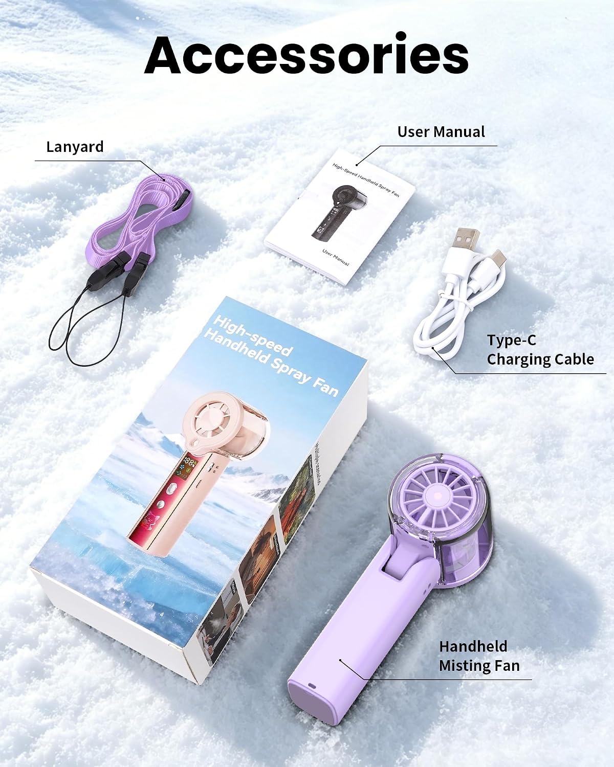 Portable Misting Fan with Mist, 3-in-1 Rechargeable Handheld 4000mAh | Adjustable mist mode, 100-speed wind control, LED display, power bank function, 30000RPM, compact & lightweight