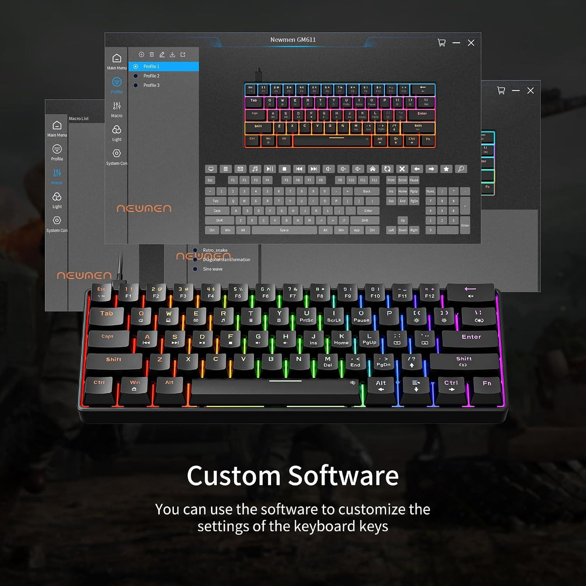 Newmen GM611 Mechanical Keyboard,LEDBacklit Wired Gaming Keyboard RedSwitch | Compact Portable,Mini 61 Keys,LED Backlit,60 Percent Mechanical Keyboard,Black Keycaps,Windows Laptop PC,Linear Red Switches