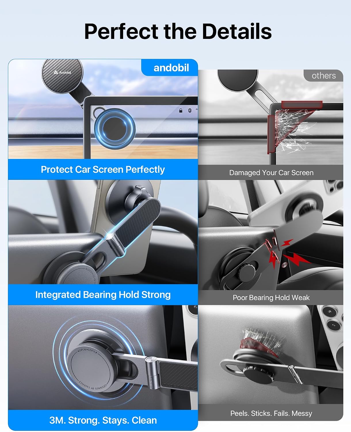 andobil Upgrade Tesla Phone Mount [Strong Magnet & Foldable] MagSafe Car Mount for Tesla New Model Y Juniper Model 3, 360° Adjustable Tesla Phone Holder fits iPhone 17 16 15 Pro Max, Tesla Accessories