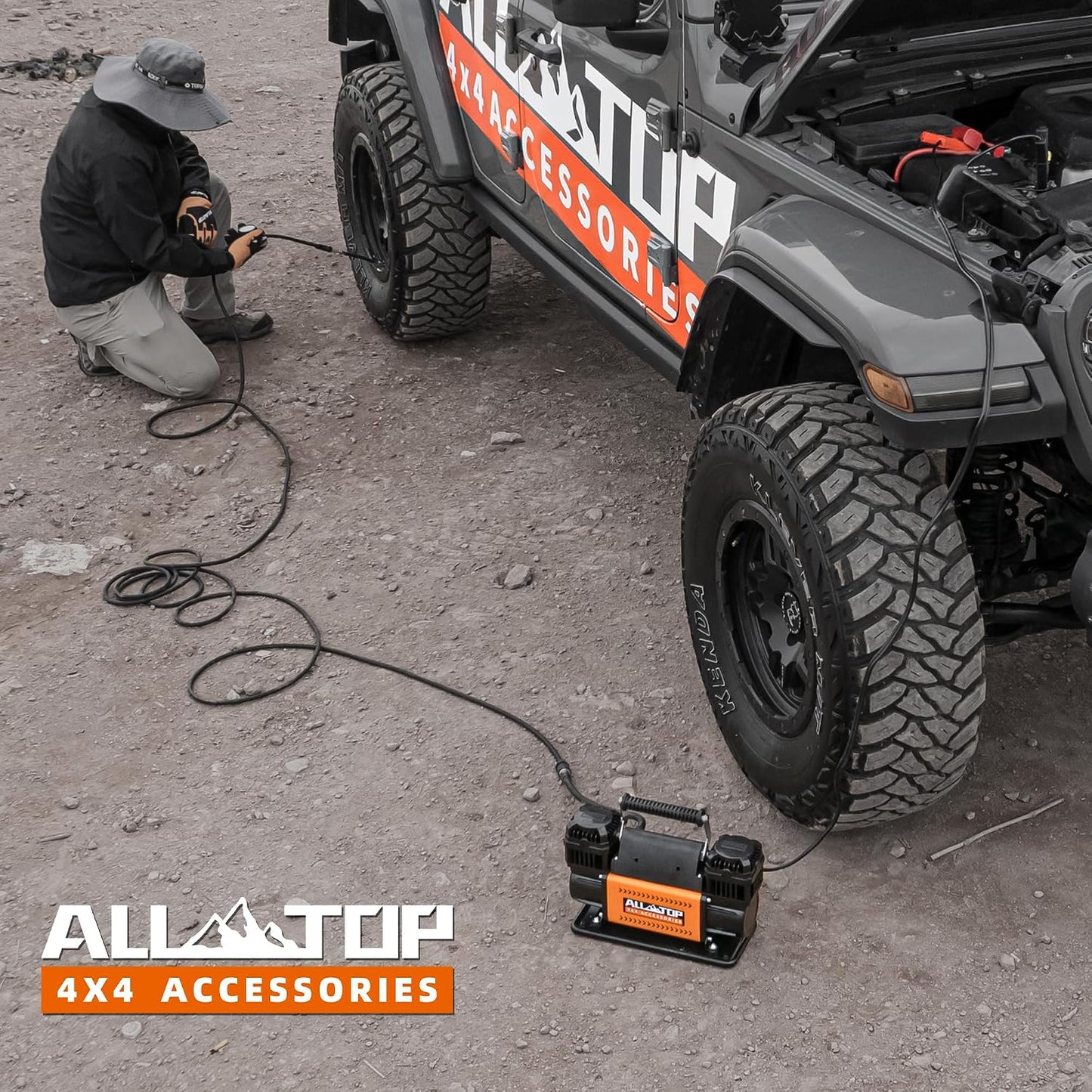 ALL-TOP Air Compressor Kit, Dual Cylinder 12V Portable Inflator 12.35 ft³/Min, Offroad Air Compressor Pump for Truck Tires, Heavy Duty Max 150 PSI for 4x4 Vehicle & RV