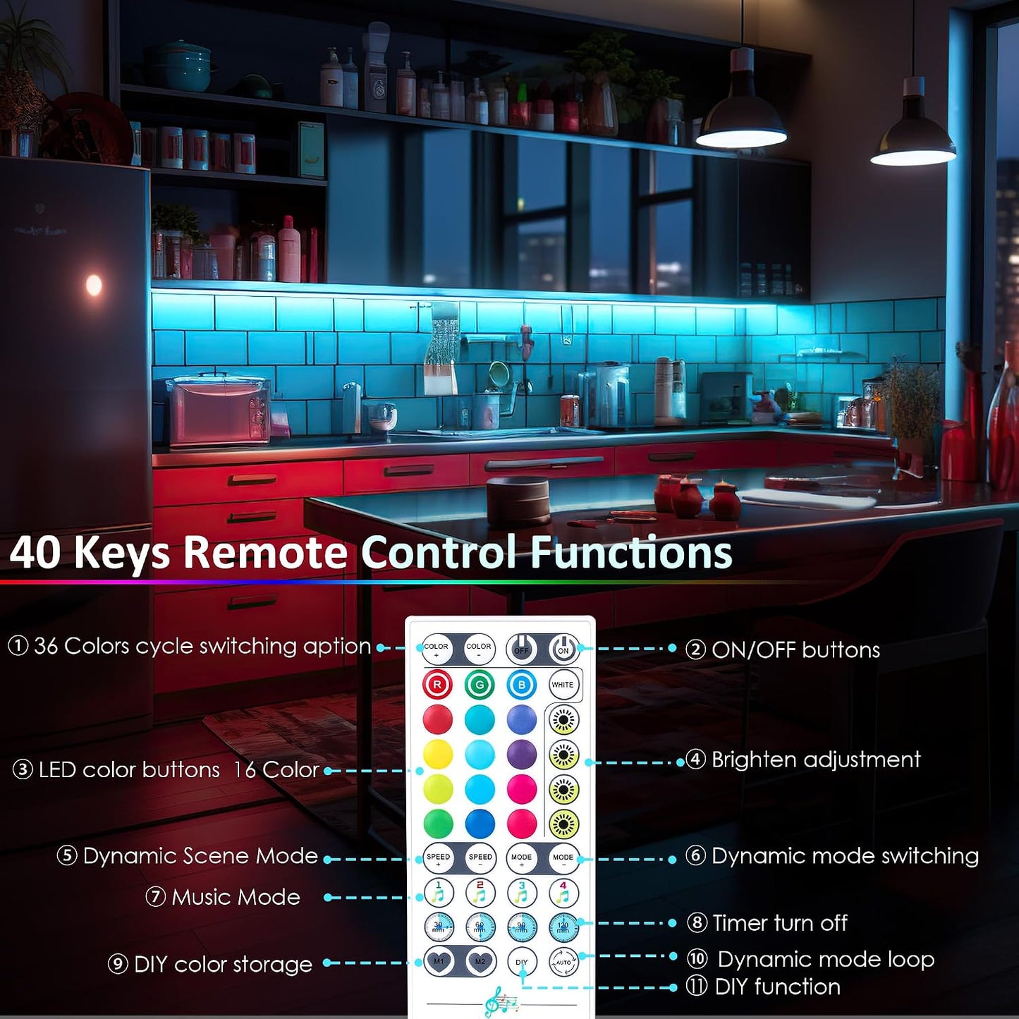 LAFULIT 8 Pack RGB Under Cabinet Lights with App and Remote Control | Music-Sync Color-Changing Plug-In LED Strip Lights for Cabinets, Counters, Shelves and Bookcases, 13 ft