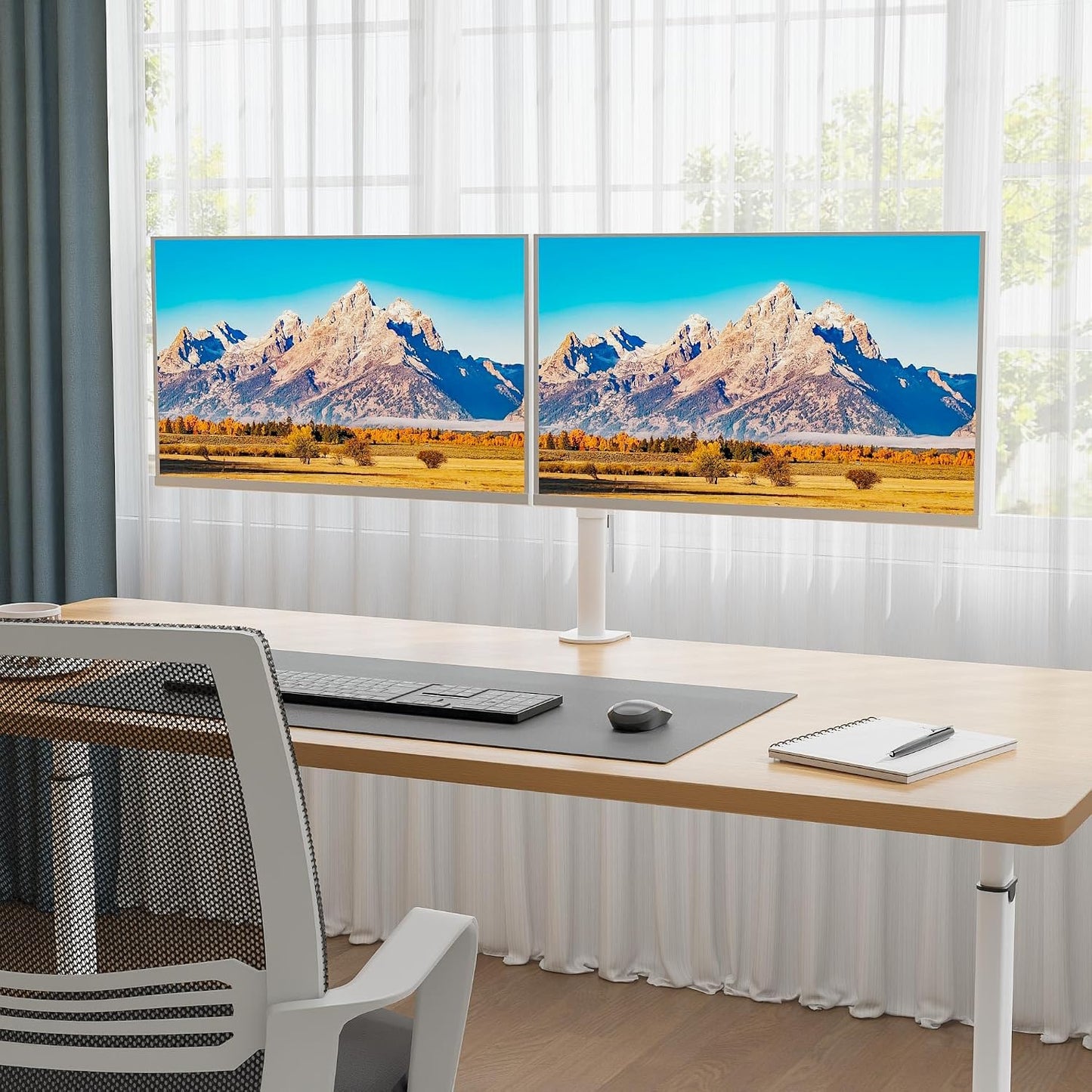 BONTEC Dual Monitor Desk Mount, 13-27 Inch, 22lbs, VESA 75x75/100x100,White | Full Motion Adjustable Stand, Heavy Duty Arms, C Clamp and Grommet Base, Cable Management for Flexible Screen Positioning