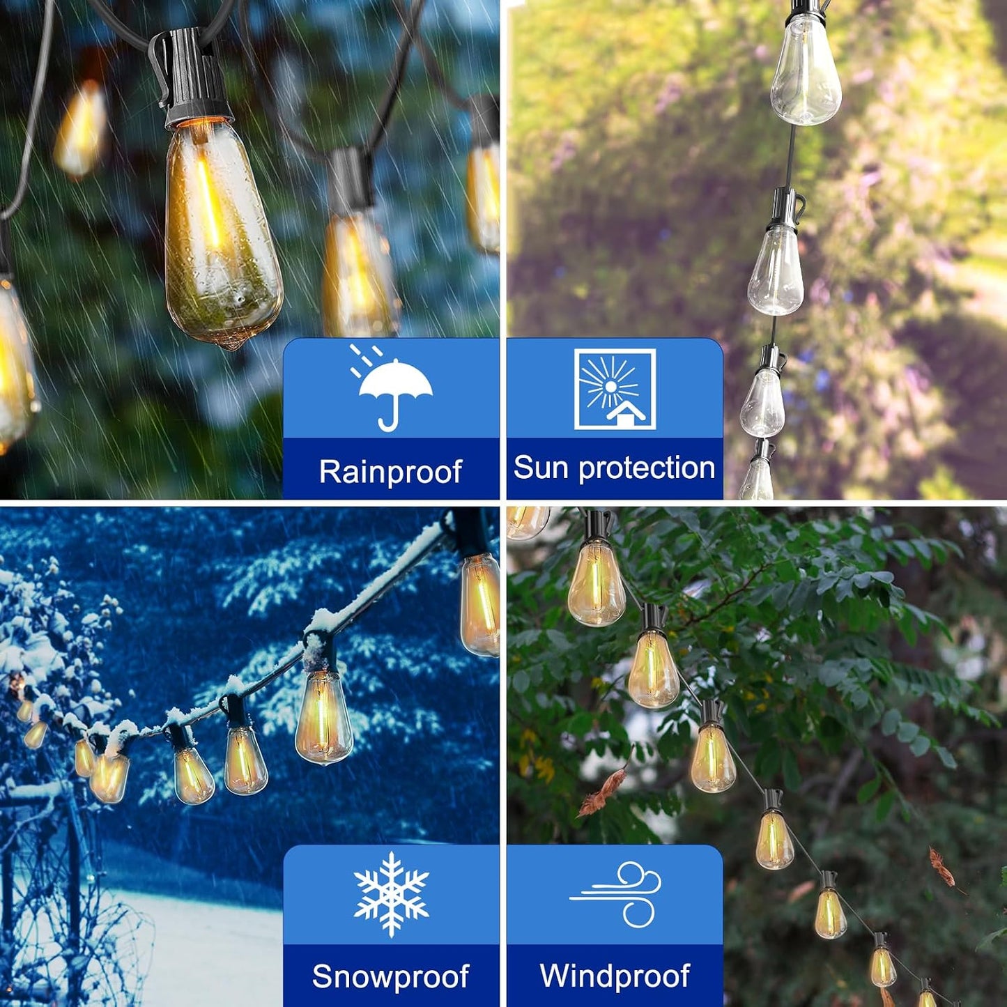 Stright 60FT Solar String Lights Weatherproof 15 LED for Patio Holiday | Weatherproof with Remote, Solar Powered LED Edison Bulb, 15 Sockets, For Patio Backyard Fence