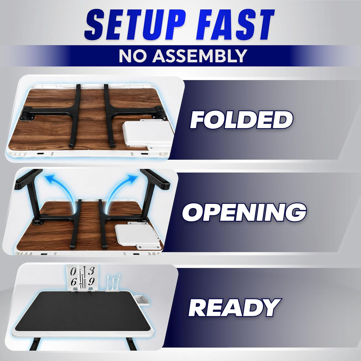 USB-C LED Light Foldable Lap Desk with LED Lamp, Cooling Fan & Book Stand — Portable Bed Laptop Table with Side Drawer, Phone & Tablet Holder, Fast Charging Port