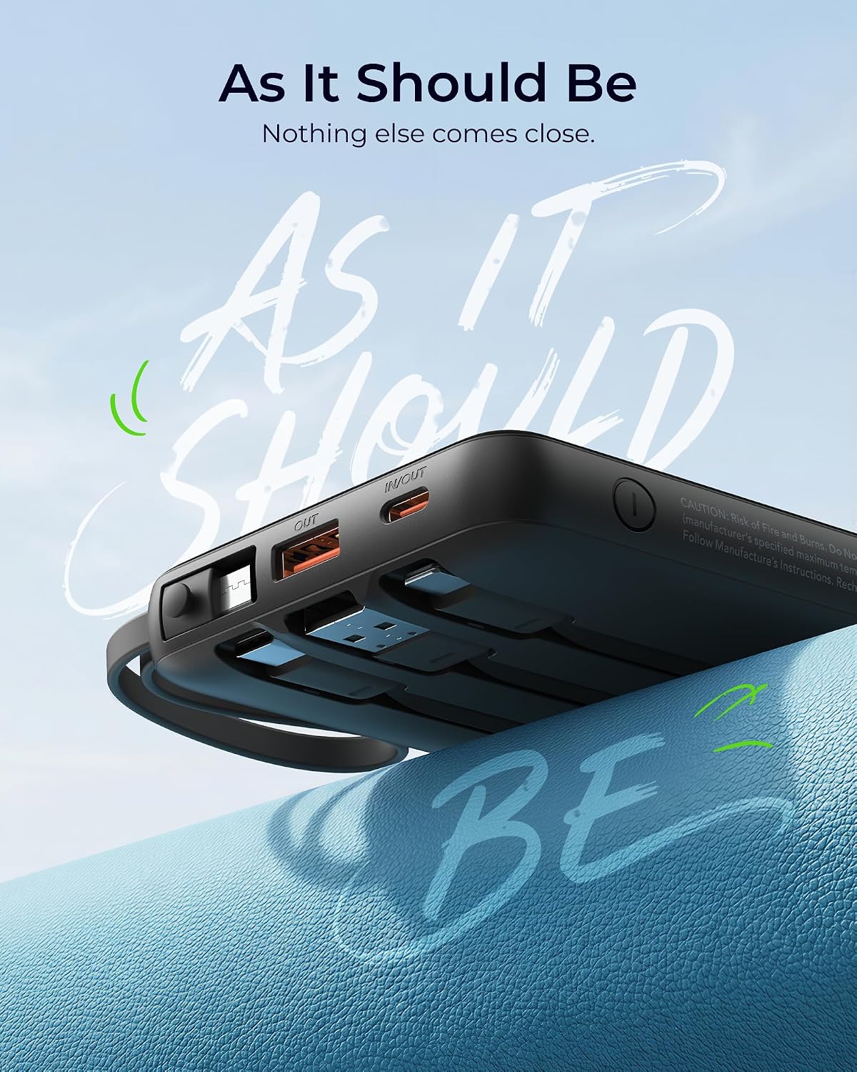 VRURC Portable Charger 4-Built-in-Cables 20000mAh Fast Charging Power Bank | Battery Protection,Flight-Approved,USB-C Cable,22.5W PD,Slim,Travel Essentials,Battery Pack for iPhone,iPad,Galaxy,Android