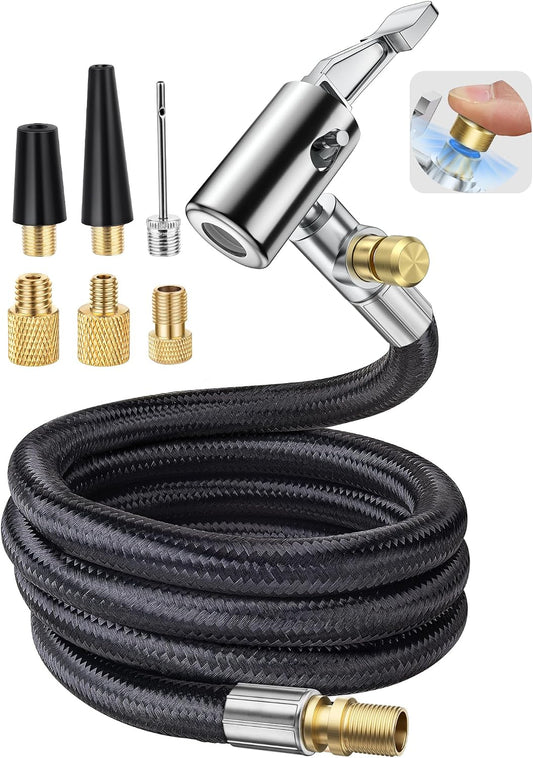 LUMITECO 33'' Air Release Extension Hose, 7-Pack Tire Inflator Replacement Hose w/Presta Valve Adaptor&Ball Pump Needle Kit, Tire Valve Air Chuck Lock for Bike Pump Portable Air Compressor Attachments