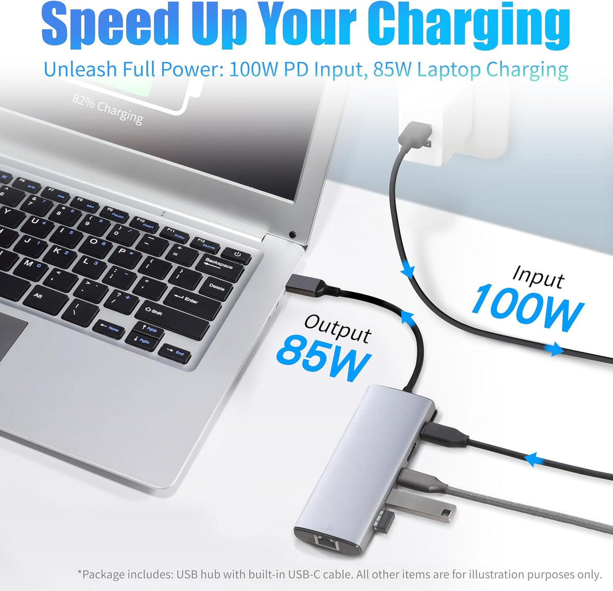 Amazon Basics 6-in-1 USB-C 3.2 (10G) Hub, Multiport Adapter with 100W Power Delivery, 4K HDMI, Ethernet, 2 USB-A, 1 USB-C, Light Grey, 4.70 x 1.81 x 0.59 inches