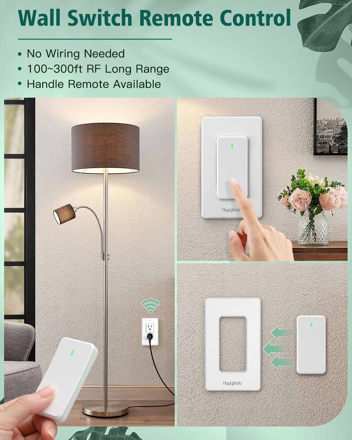 Remote Control Outlet Switch, Removable Buckle Design Wireless Light Switch, No Wiring No WiFi, 300ft RF Range 15A 1500W, Programmable DIY Pairing, for Household Appliances (White)