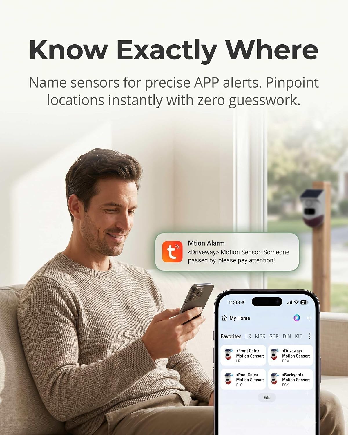 PILSAMAS WiFi Smart Solar Motion Sensor Alarm Outdoor with Free App Alerts