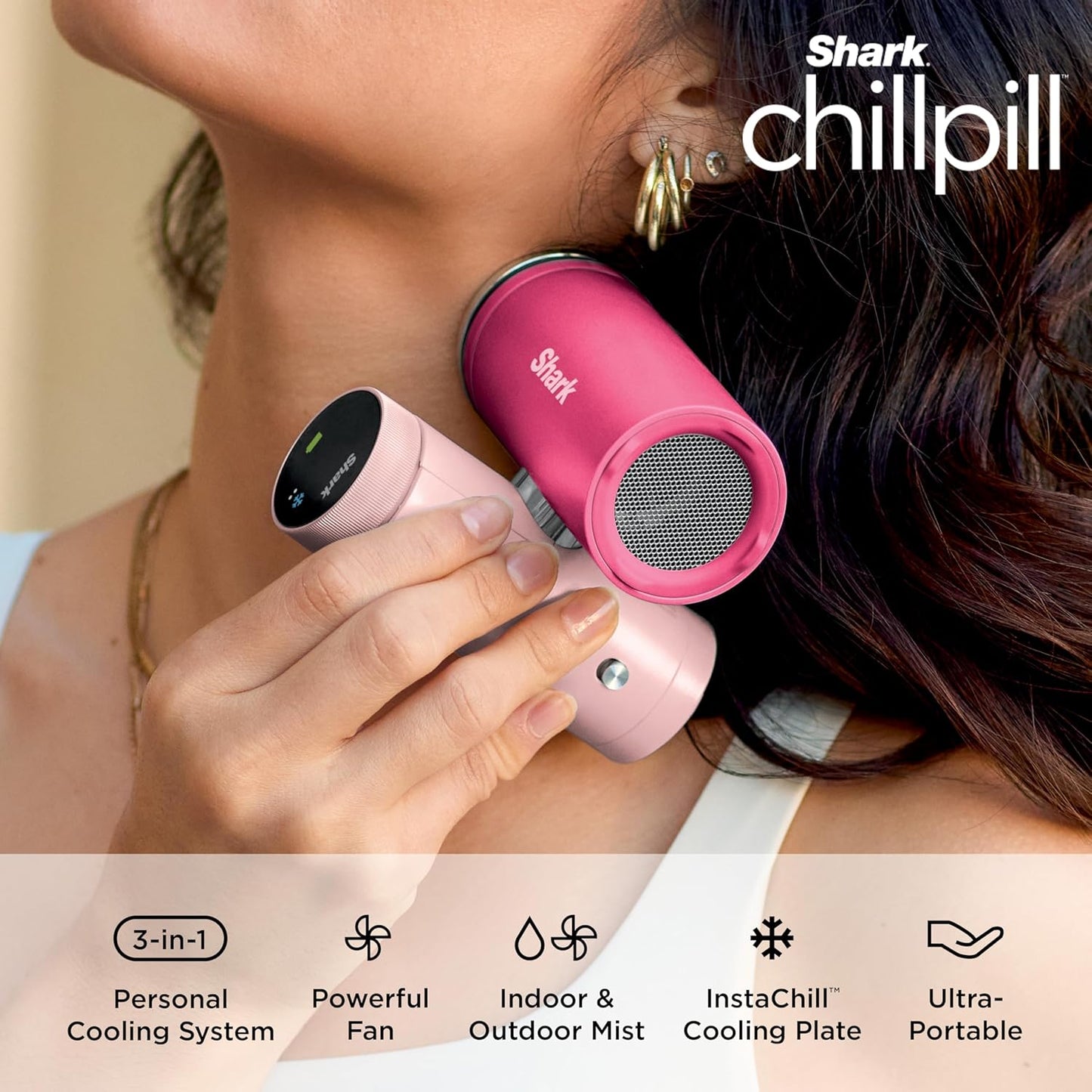Shark ChillPill 3-in-1 Fan, Mist and Cooling Plate, Haze, FA022LV | 3-in-1 Cooling System, Handheld or Wearable, Drops Skin Temp up to 16°, Indoor + Outdoor Dry-Touch Mist, 10 Speeds