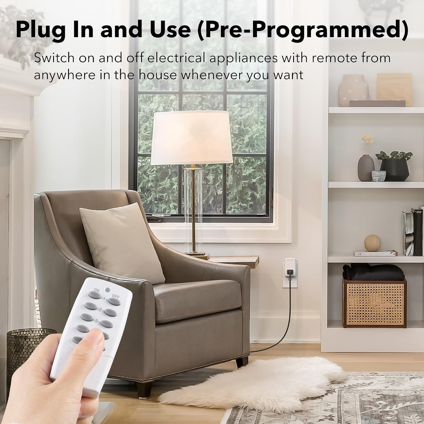 BN-LINK Mini Wireless Remote Control Outlet Switch Power Plug in for Household Appliances, Wireless Remote Light Switch, LED Light Bulbs, White (2 Remotes + 5 Outlets) 1250W/10A