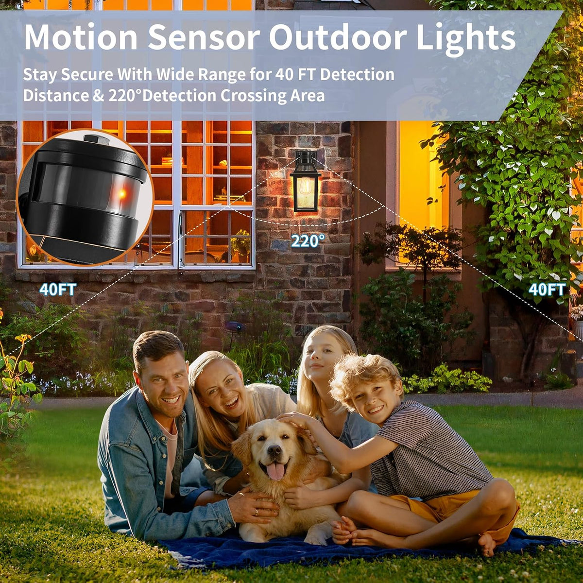 Motion Sensor Porch Light, Dusk to Dawn Outdoor Wall Light, Black, 1 Pack