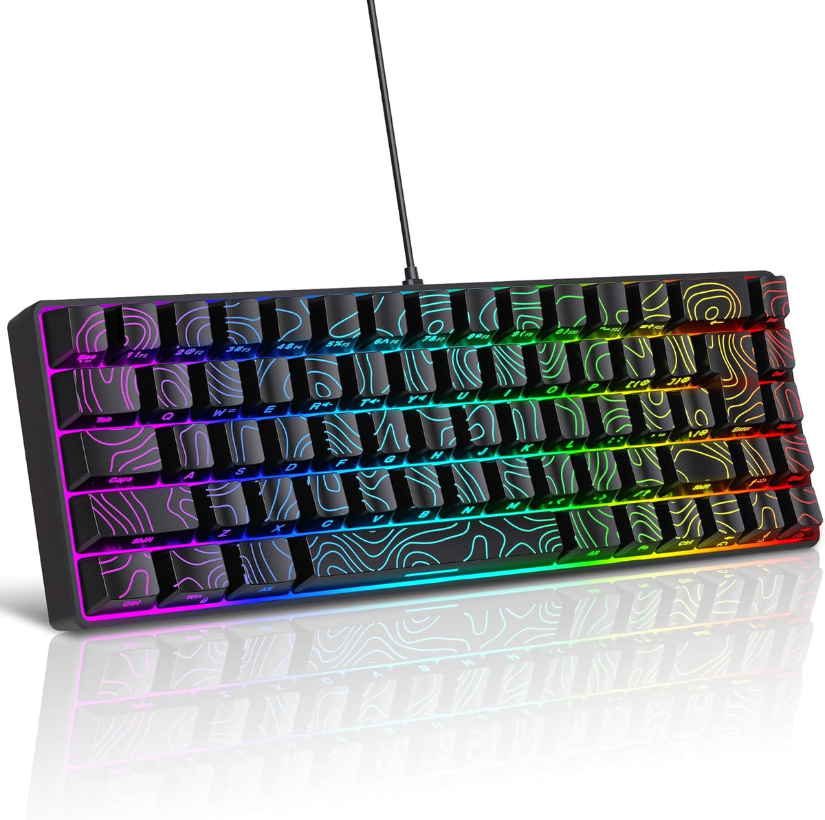Snpurdiri 65% Wired Small Gaming Keyboard RGB 68-Key (Black) | Mini Gaming Keyboard Backlit Ultra-Compact , for PC/Mac Gamer, Typist, Travel, Easy to Carry on Business Trip