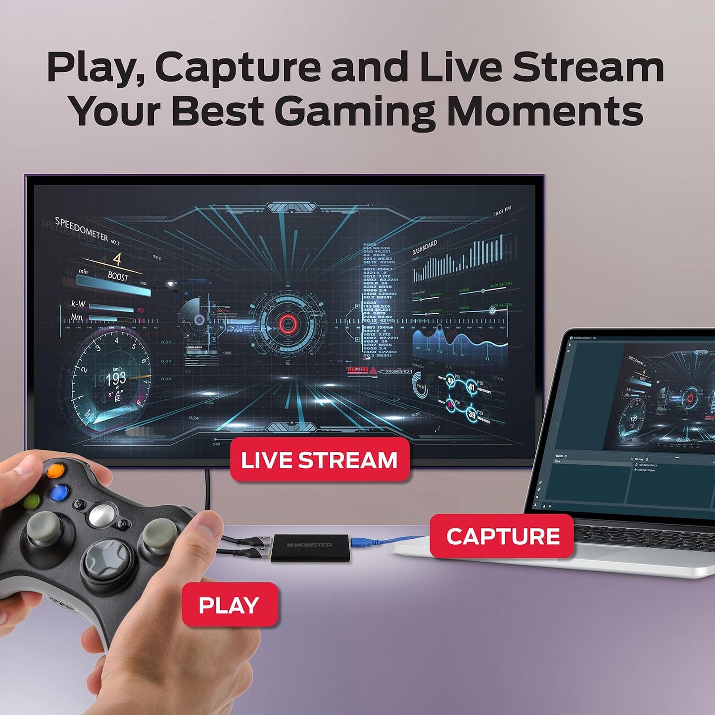 Monster Video Capture Card for Streaming, 4K HDMI Capture Card with 1080P 60FPS Recording, USB 3.0 Game Capture Device, Mic & Headphone Ports for PS5, Xbox, Nintendo Switch, Switch 2 & PC