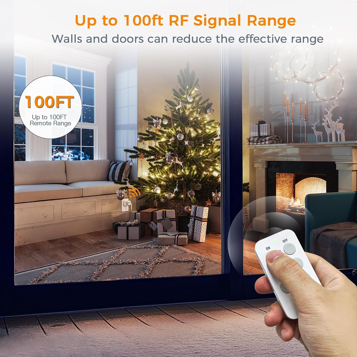TESSAN Remote Control Outlet Plug, Remote Light Switch Wireless, 100FT RF | Electrical Light Switch, Plug in Wall Plug with ON/OFF Switch, For Indoor String Lights, Lamps, Home Small Appliances