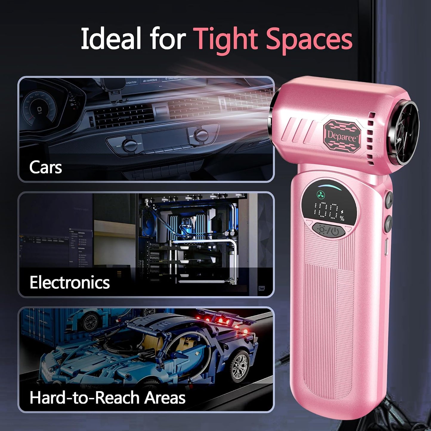 Compressed Air Duster, 150000RPM Electric Air Duster with 6 Nozzles, Adjustable Speed, LED Light & 8000mAh Battery, Rechargeable Cordless Turbo Air Blower for Keyboard, PC, Car &Home Cleaning