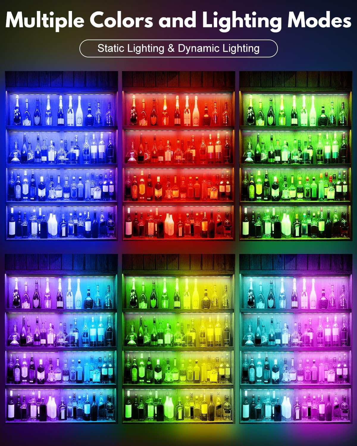 JUSJUBR RGB Shelf Lights, 4 PCS 12 Inch LED Light Bars for Night Ambient Lighting, Multiple Colors and Lighting Modes, App & Remote Control, Mood Lighting for Shelves, Cabinets, Display Cases, Desks
