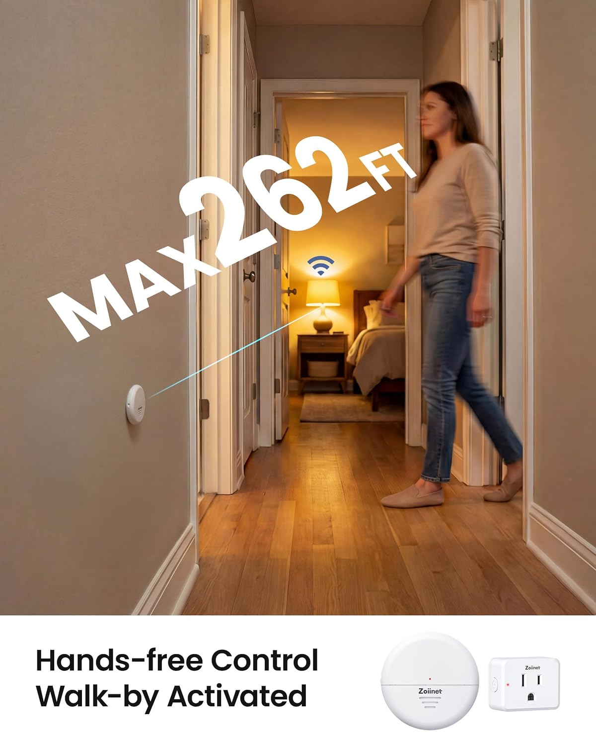 Zoiinet Wireless Motion Sensor Outlet, 15A/1500W, Adjustable Sensing Mode