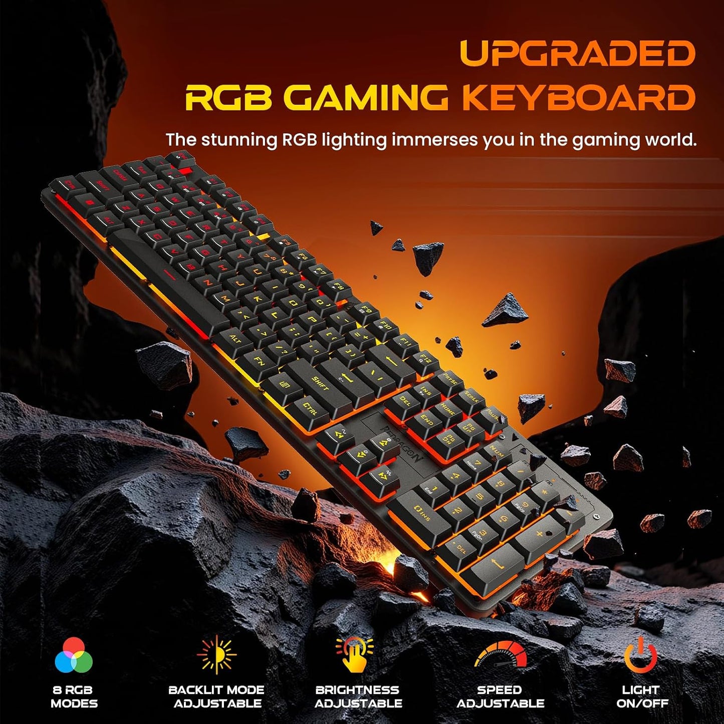 Redragon K521KS Wireless Gaming Keyboard, Tri-Mode BT/2.4G/USB-C RGB Mechanical Feeling Keyboard with Multimedia Keys, 4000mAh Battery, Anti-Ghosting, Compatible with PC - Upgrade