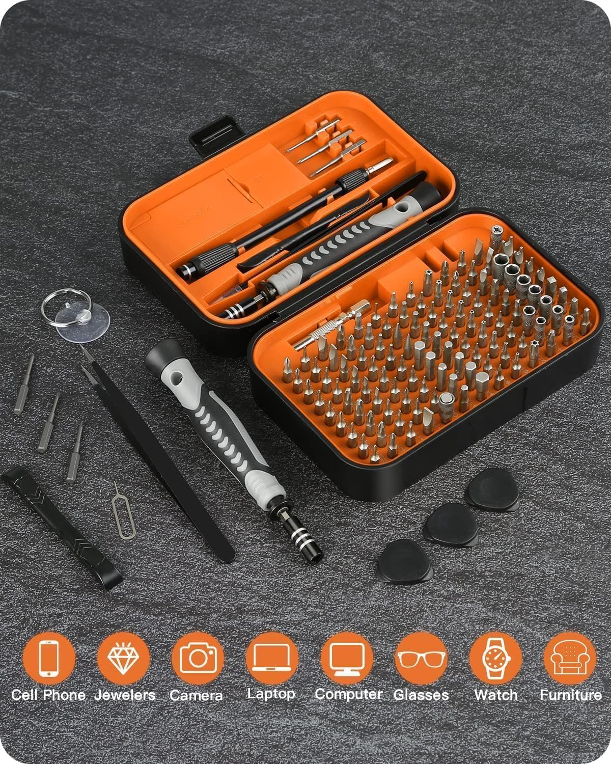 Precision Screwdriver Set, 130 in 1 with 120 bits Repair Tool Kit, Magnetic Screwdriver Set with mini built-in box for Electronics iPhone Jewelers Game Console (130-IN-Orange)