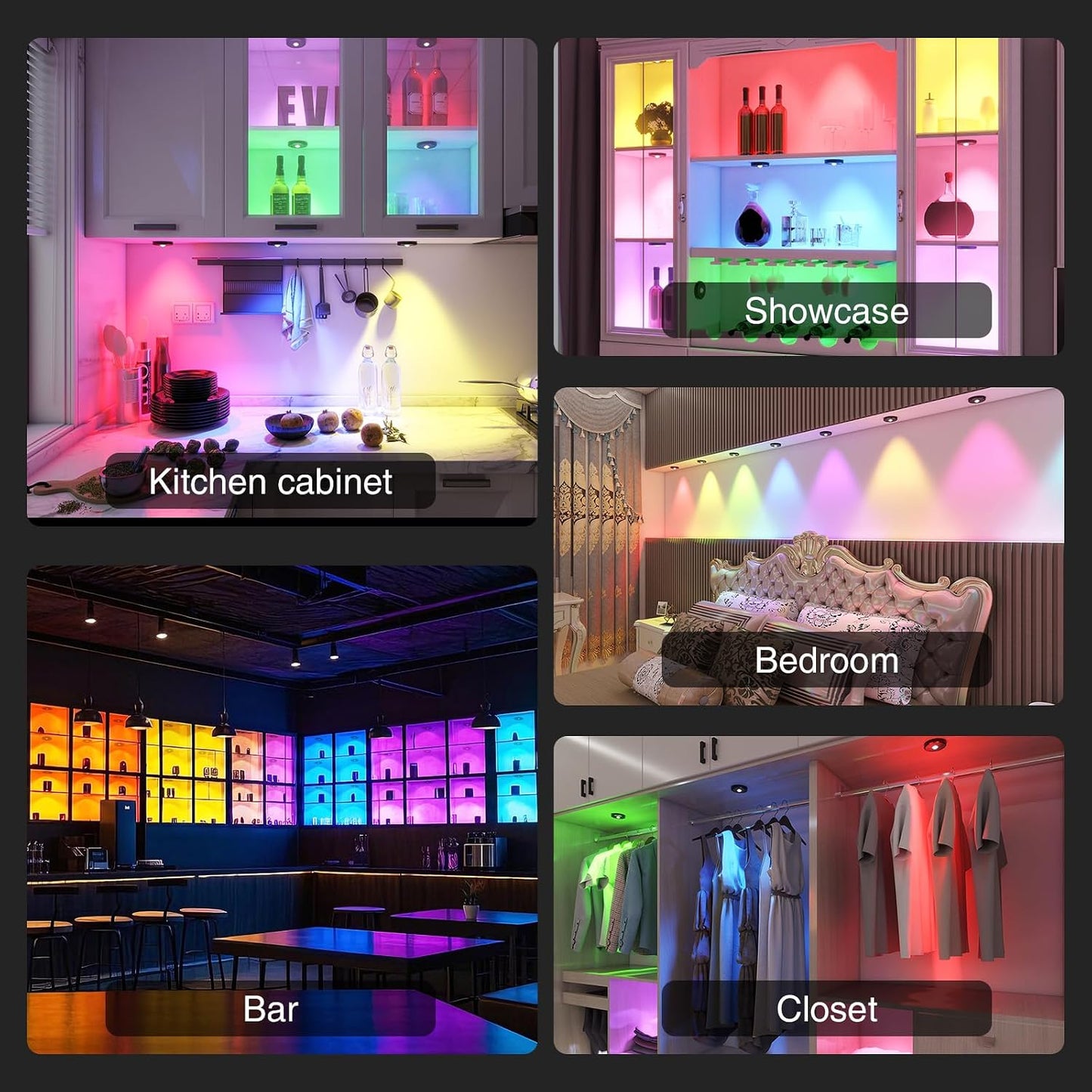 RGB Puck Lights with Remote Control, 2000mAh Rechargeable Stick on Led Lights, 9 Colors & 2 Dynamic, Tap Light with Timing,Under Cabinet Lighting for Closet,Kitchen,Cabinet,Shelf(Black, 3 Pack)