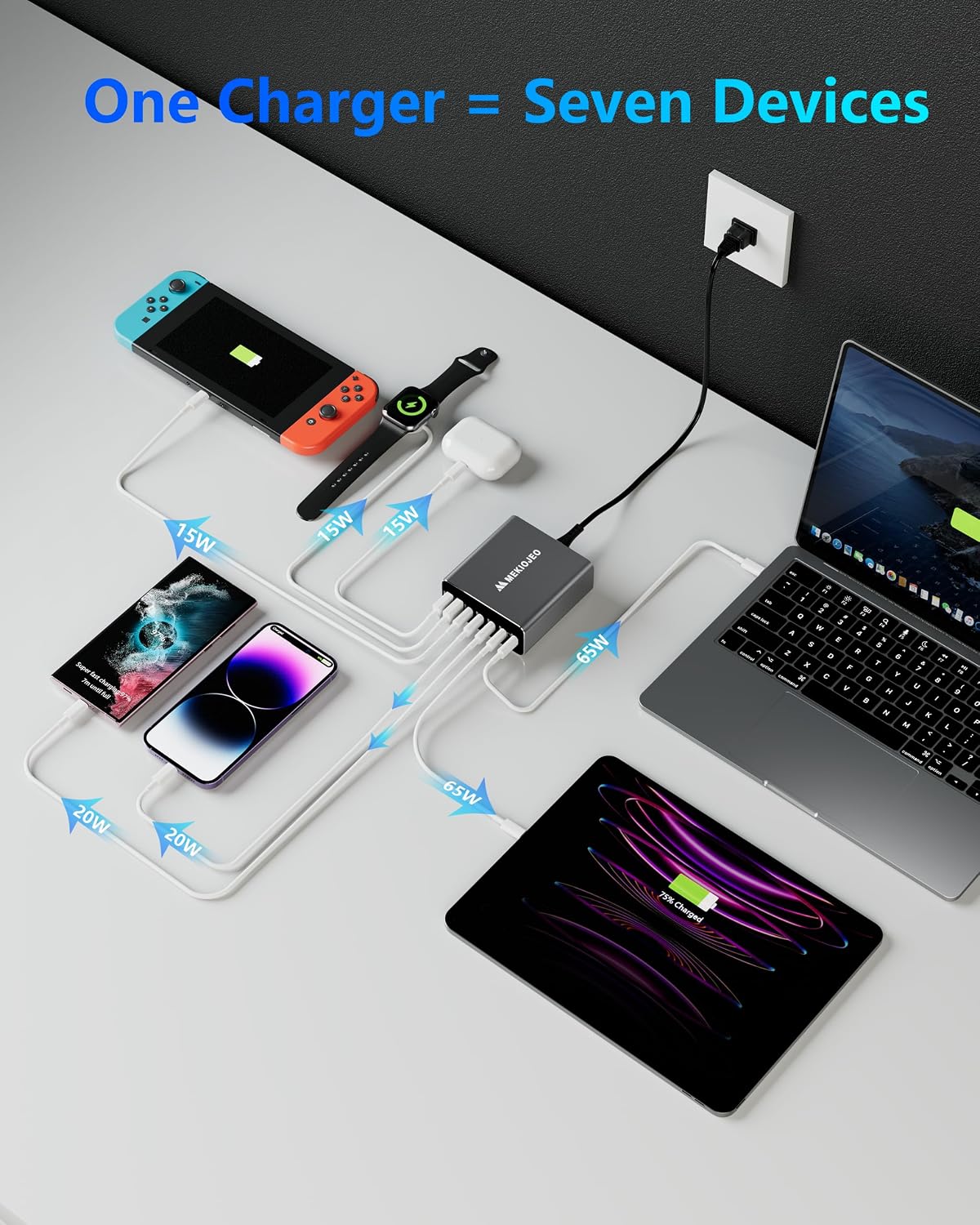 Aluminum Alloy 260W USB C Charger GaN Fast USB C Charging Station 7 Ports | 65W Laptop Charger for MacBook Pro/Air/iPad Pro/iPhone