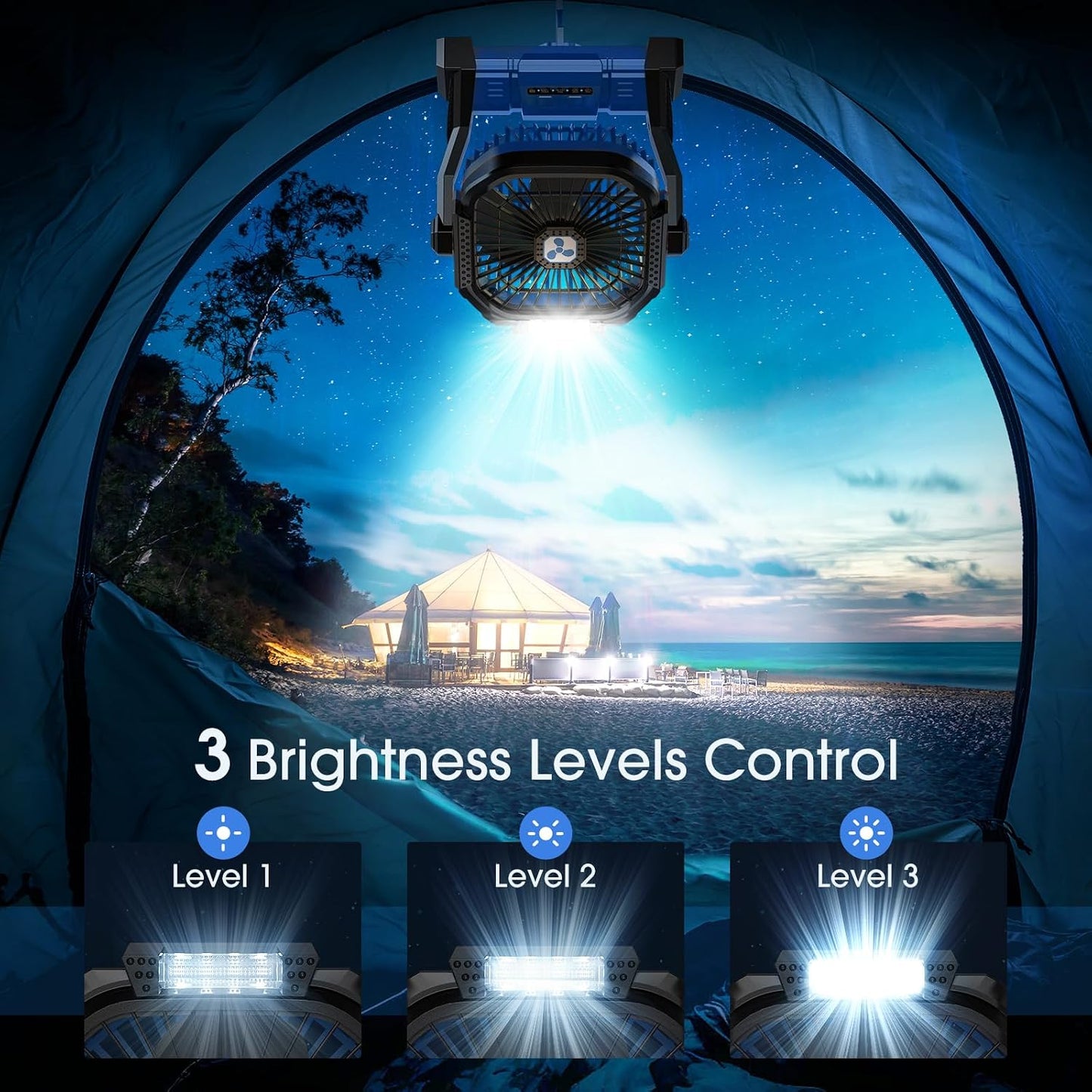 Portable Fan Rechargeable 20000mAh Cordless Battery Powered Camping Fan | with LED Lantern, Small Table Fan, USB Battery Operated Fans for Travel Bedroom Home Camping Tent Office Beach Desk Blue