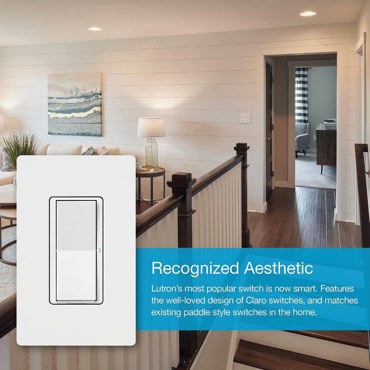 Lutron Caseta Claro Smart Switch & Wallplate for LED Lights (Smart Hub Req) | For Caseta systems, smart switch for any bulbs, 5 amp, single-pole/3-way, neutral required, DVRFW-5NS-WH-A, White