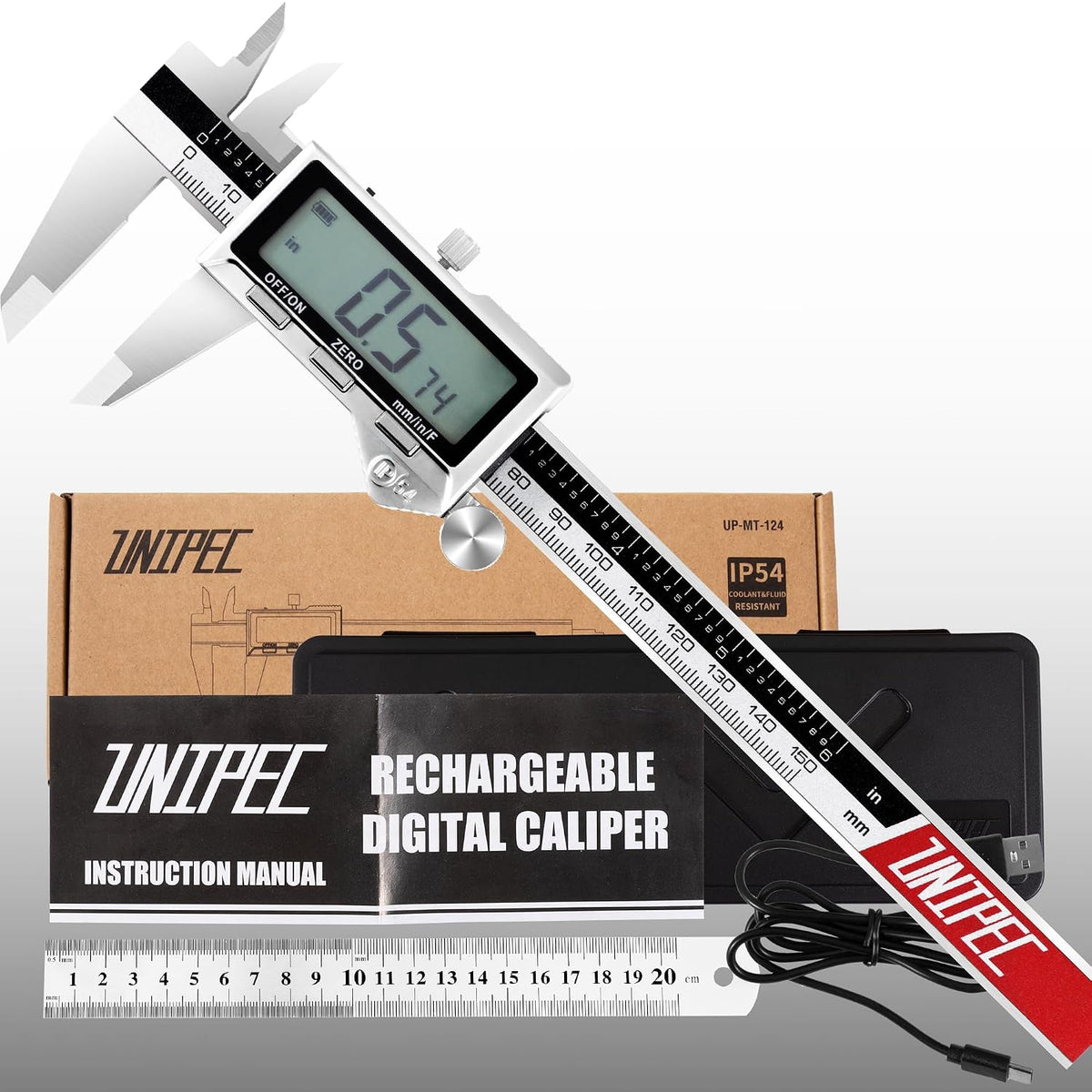 Rechargeable Digital Caliper 6 Inch, Stainless Steel | Large LCD Display, Inch/mm/Fraction Conversion, Electronic Micrometer, Professional Vernier Measuring Tool