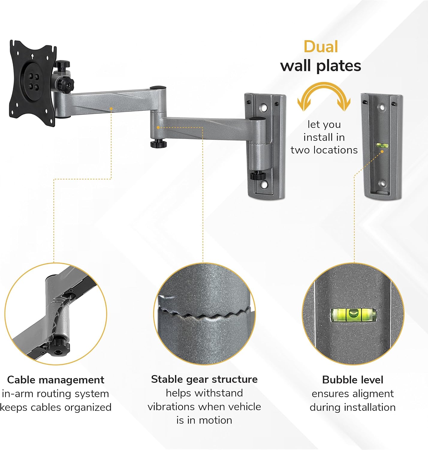 Mount-It! Lockable RV TV Mount for Camper, Trailer, Motorhome, Truck & Boat, Full Motion, Quick Release, Rust-Resistant Aluminum, Dual Wall Plates for Indoor & Outdoor, 19-43 TVs, 33 lbs, VESA 200x200