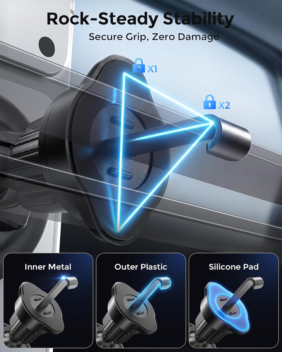 Estbuc 2-in-1 15W Magsafe Car Mount Charger, Magnetic Wireless Car Charger | 360° Dashboard & Air Vent Phone Mount, Phone Holders for Your Car, Car Accessories for Men Women for iPhone 17-12