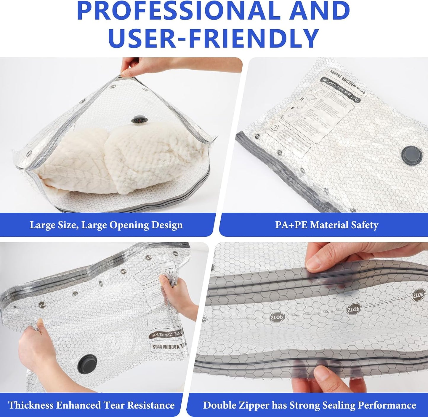 Vacuum Seal Bags for Clothing Travel with Rechargeable Air Pump | Vacuum Storage Bags,Carry-on Size Vacuum Bags for Travel, Space Saver for Clothes 12 Combo Size