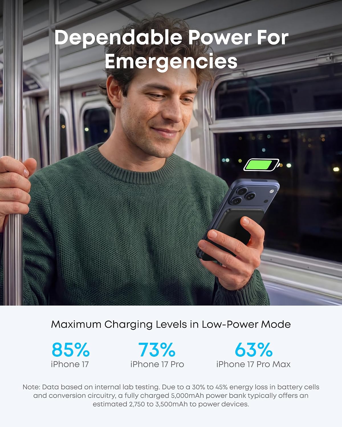 Anker Nano Magnetic Power Bank, 5,000mAh Qi2-Certified 15W Portable Charger | Ultra-Slim Wireless Battery Pack with Ergonomic Design, Compact for Travel, for iPhone 17 / 16 Series and More