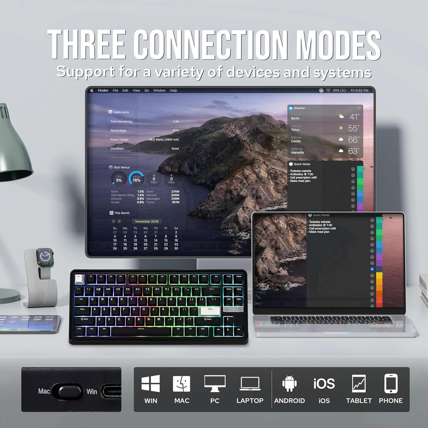 EPOMAKER TH85 QMK/VIA Wireless Gaming Keyboard, BT5.0/2.4GHz/USB-C | Hot-Swap Pre-lubed Custom Creamy Jade Linear Switches, Gasket Creamy Keyboard for PC/Mac/Office/Gaming (Black)