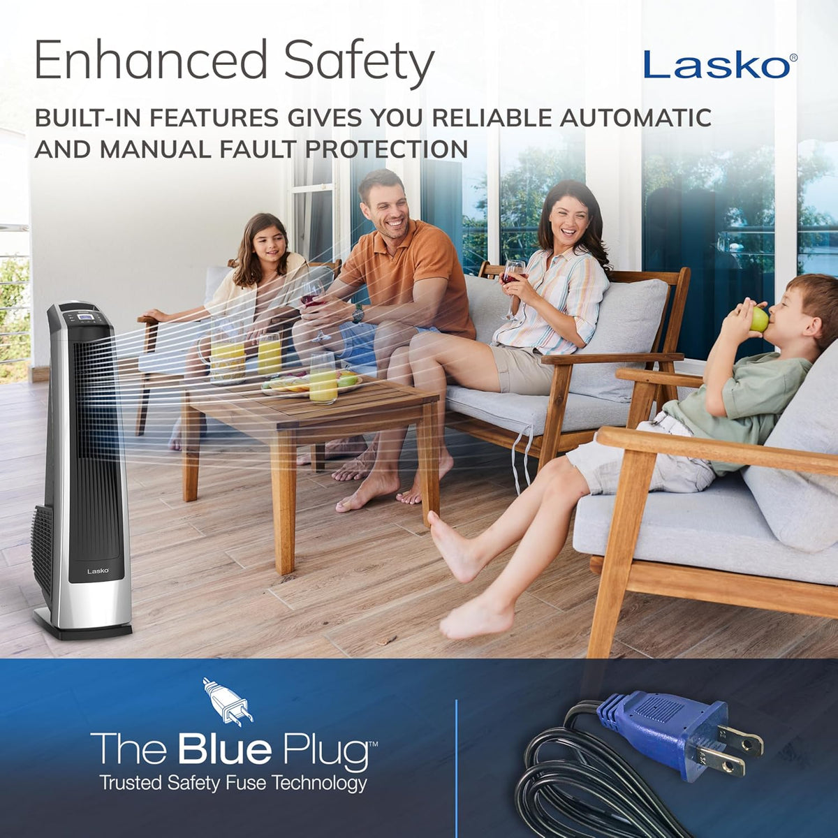 Lasko High Velocity Oscillating Tower Fan - 35" - U35115 - Silver/Black | Remote Control, Quiet Standing Fan for Bedroom, Office, and Home, 3 Speeds, Powerful Cooling Air