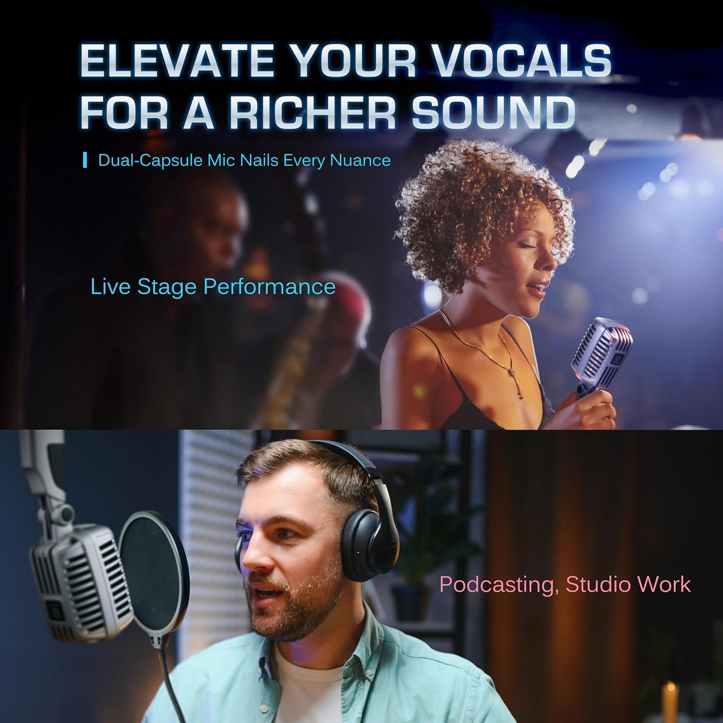 CAROL CLM-101 Retro Wired Vocal Microphone, Dynamic Supercardioid - Black | Retro wired microphone with dual capsules for singing, karaoke, and stage. Includes storage bag and switch.