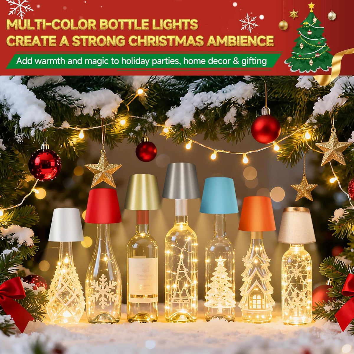 2025 New Wireless Bottle Lamp - LED Bottle Lights for Liquor & Wine Bottles, Cordless Lampshade, Whiskey Bottle Top Light, Bottle Stopper Night Light Kit, Rechargeable 3-Tone Touch-Dimmable
