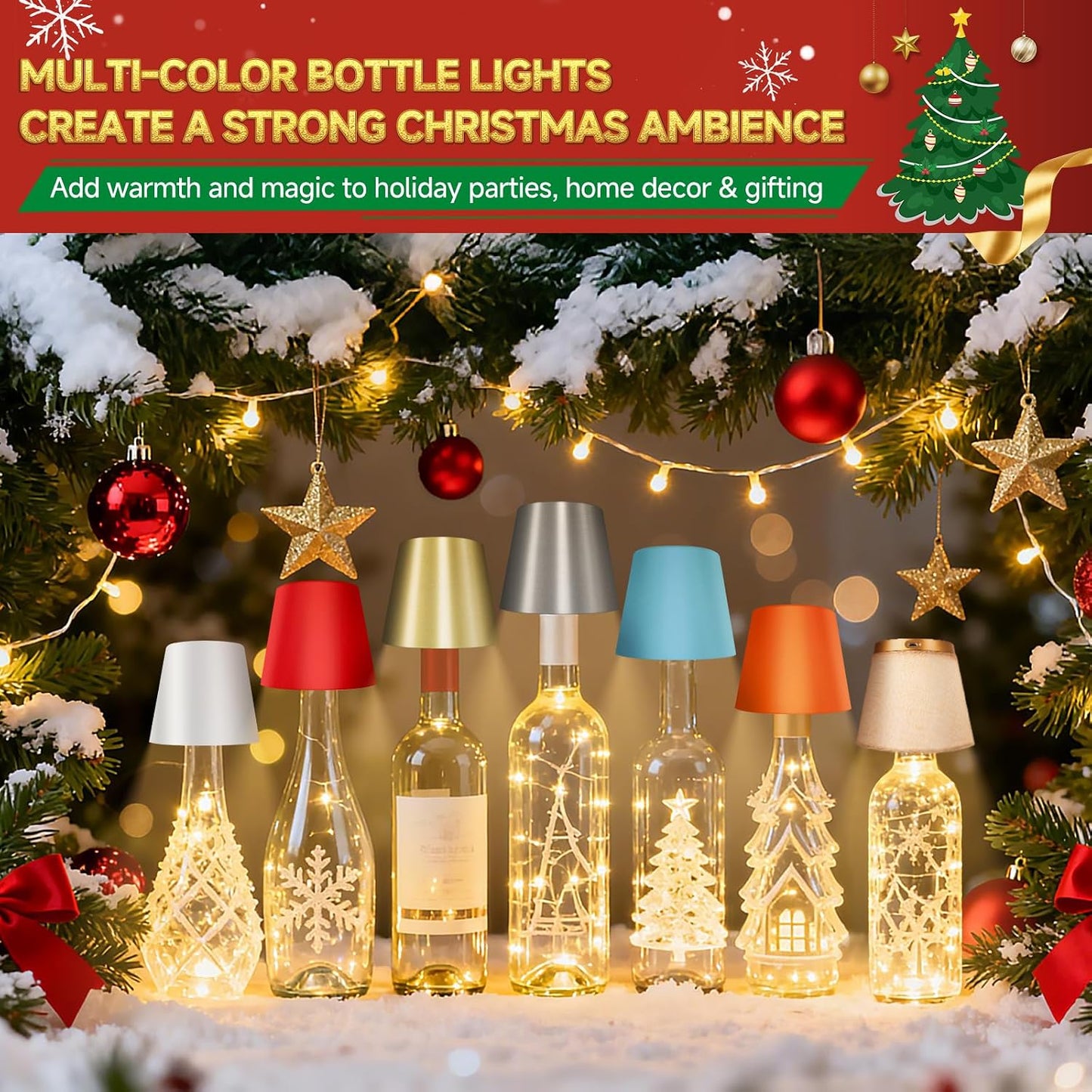 2025 New Wireless Bottle Lamp - LED Bottle Lights for Liquor & Wine Bottles, Cordless Lampshade, Whiskey Bottle Top Light, Bottle Stopper Night Light Kit, Rechargeable 3-Tone Touch-Dimmable
