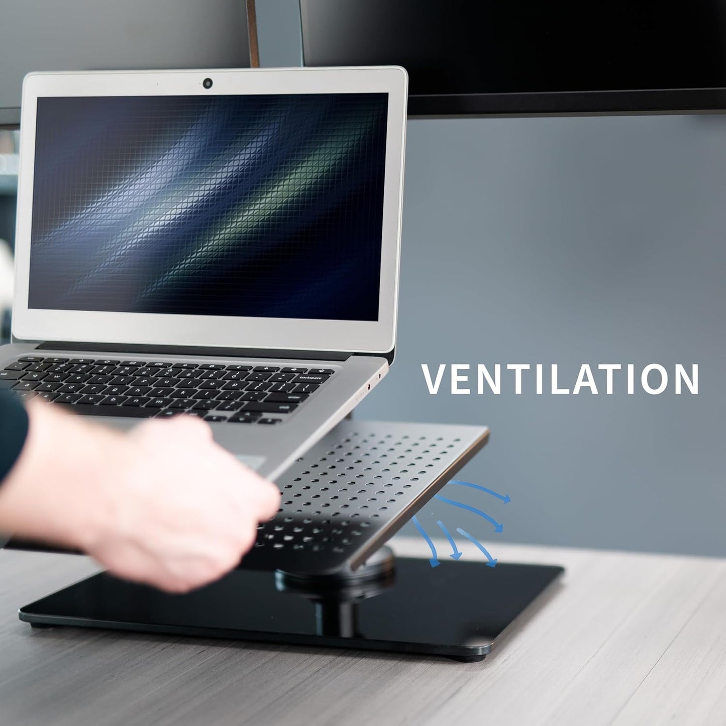 VIVO Freestanding Dual Computer Monitor and Laptop Combo Desk Stand with Glass Base, Fits up to 32 inch Monitors and 17 inch Laptops, Black, STAND-V003FGL