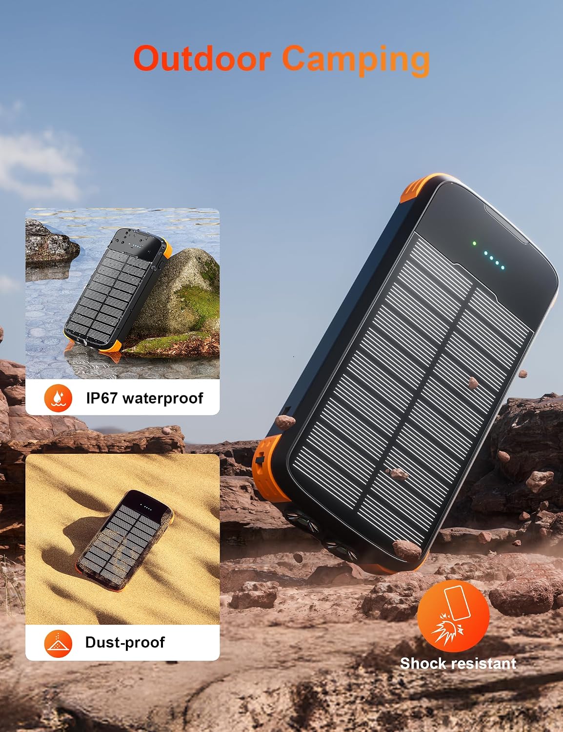 MINRISE Solar Power Bank 40000mAh, Portable Charger PD 20W Fast Charging | Built in 4 Cables and USB-C in/Output,External Battery Pack with Flashlights,for All Cell Phones,for iPad,Camping Essentials