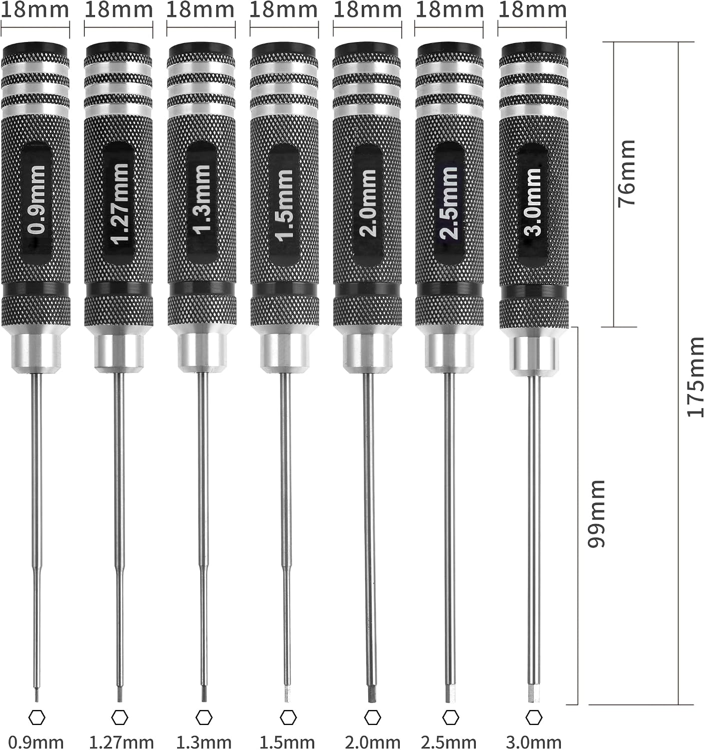 7pcs Precision RC Hex Screwdriver Set 0.9mm-3.0mm RC Tool Kit | Micro Allen Wrenches - Essential Repair Tools for RC Cars and Helicopters & 3D printer