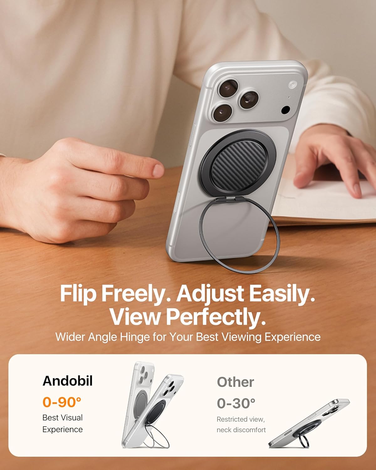 andobil [2026 Ultra-Thin] Magnetic Phone Ring Grip Stand for MagSafe, Black | [360° Rotation] Magnetic Phone Ring Holder & Kickstand for MagSafe Accessories & iPhone 17 Air 16 Pro Max Plus 15 14 13 12