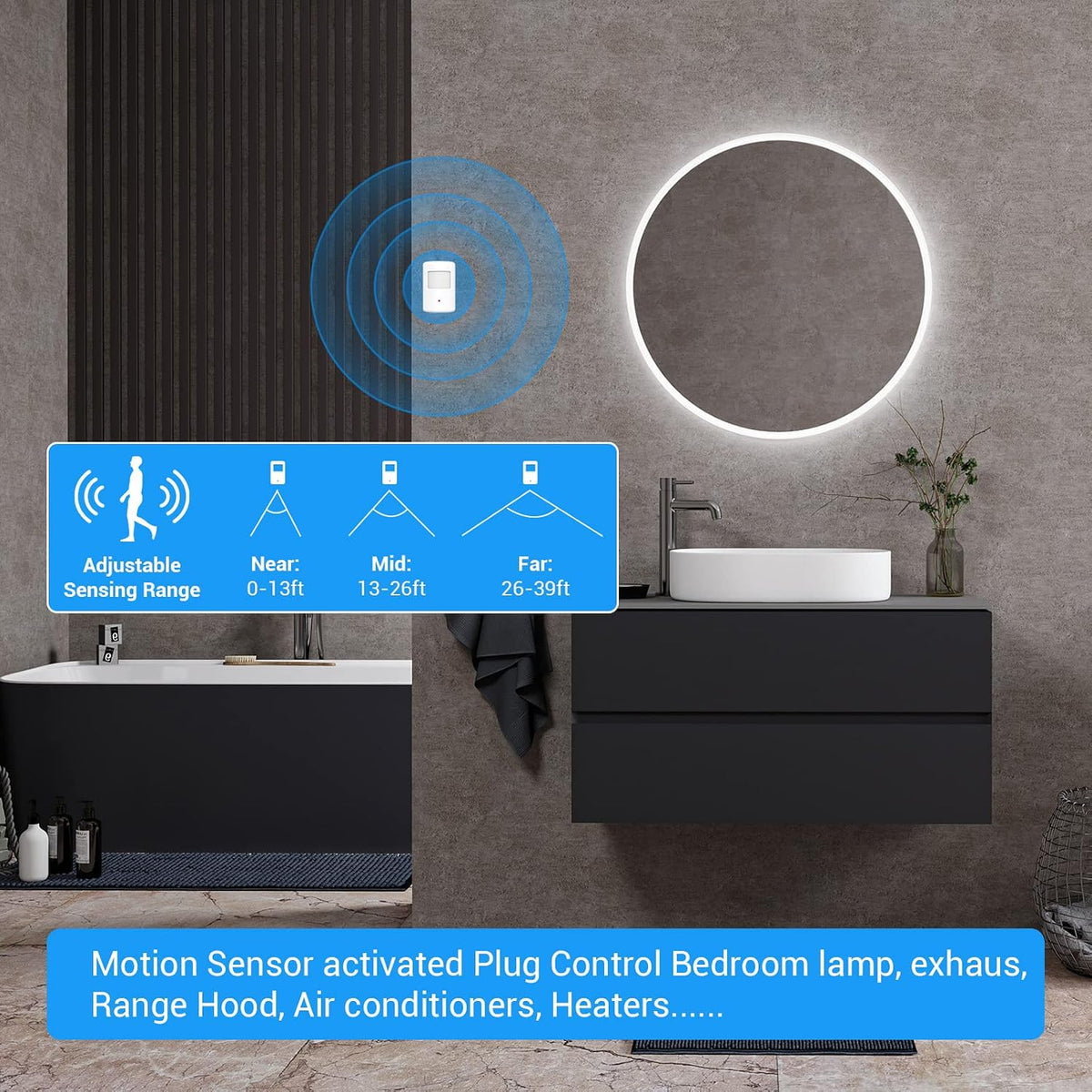 SEHOMY 2 Pack Outlet with Motion Sensor for Bathroom no Wire, Control Light
