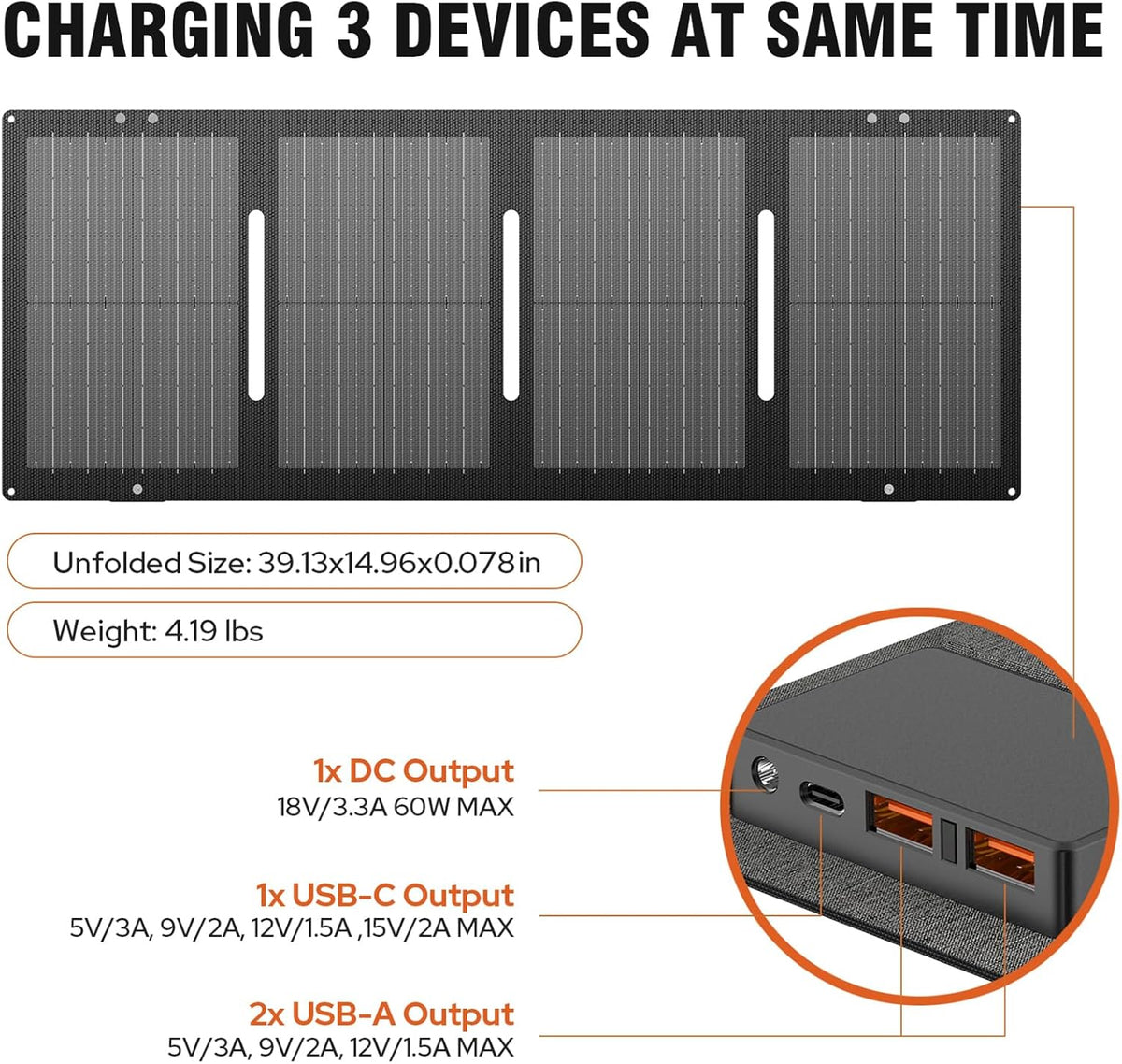 Portable Solar Generator 300W Portable Power Station with 60W Solar Panel | 110V Pure Sine Wave 280Wh Battery Solar Power Pack with USB QC3.0 DC AC Outlet for Camping Smart Device RV Van Outdoor-Orange