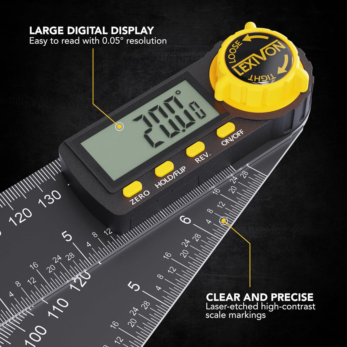 LEXIVON Aluminum Digital Angle Finder Gauge, 7-inch/180mm Multi-Purpose Protractor, Includes XL Display and Rugged Zippered Pouch (LX-DAF7)