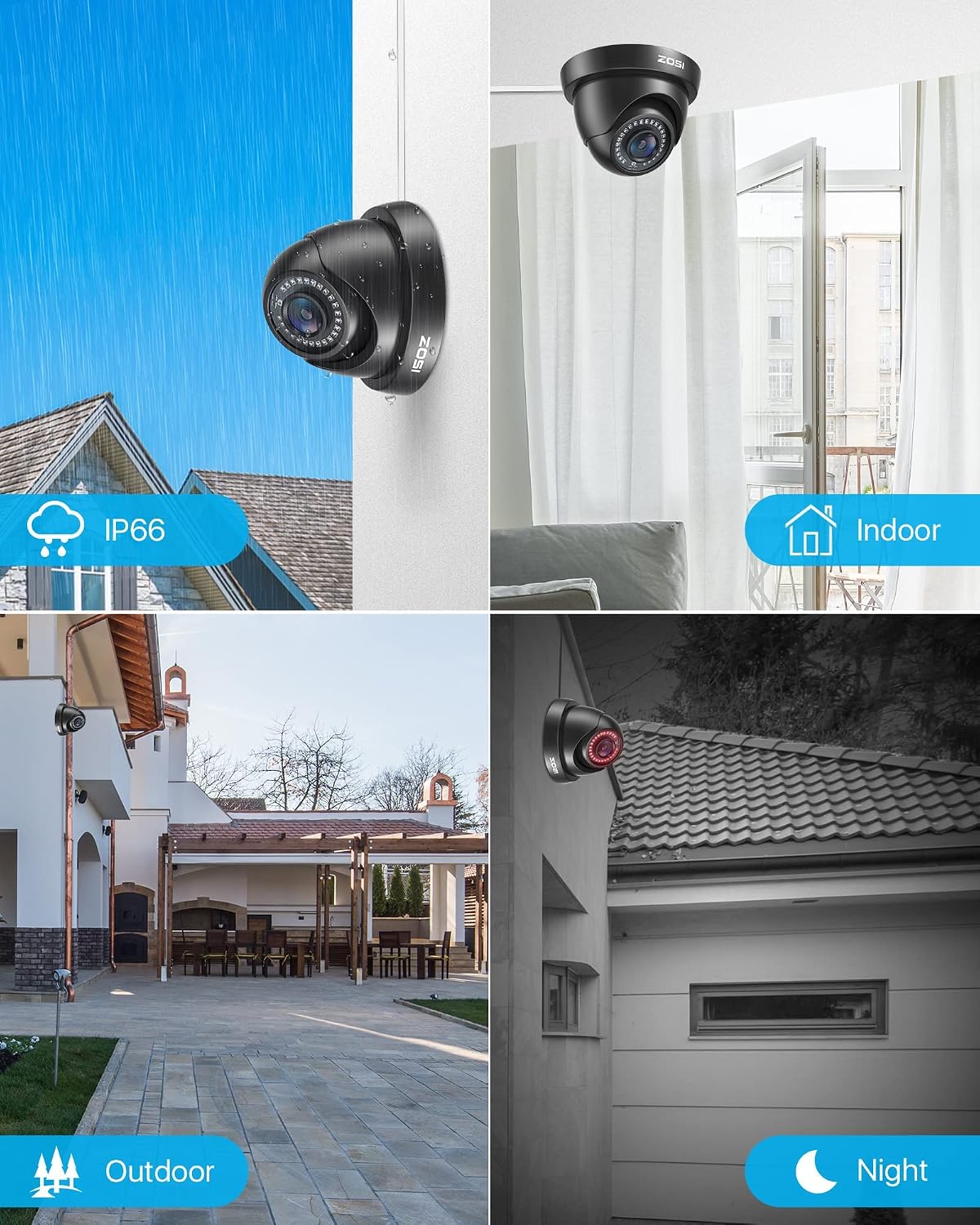 ZOSI 4 Pack 1080P CCTV Dome Security Cameras, HD-TVI Outdoor Indoor Cam